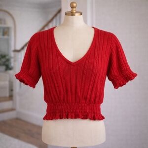 Zara Red Crotchet Crop Knit Top Small